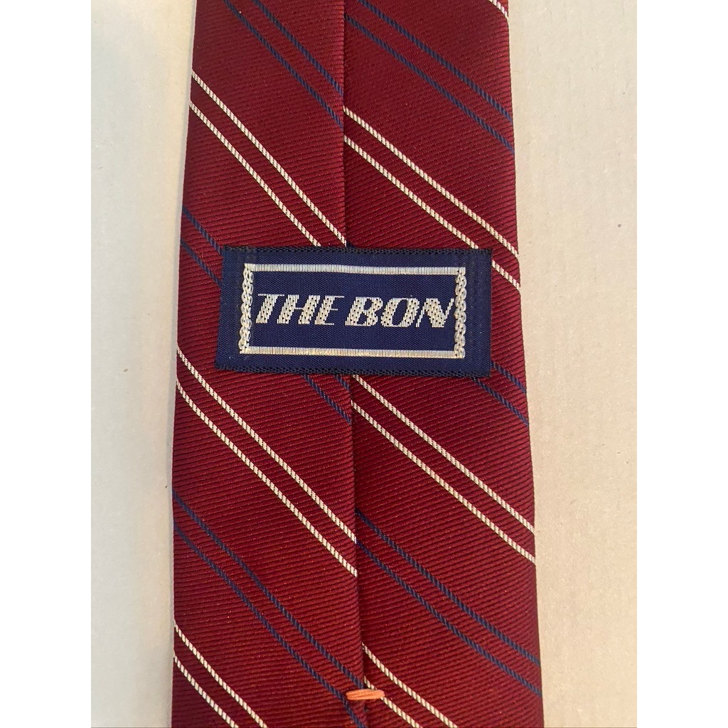 The Bon Vintage Mens Necktie Burgundy Navy Blue White Diagonal Stripe Silk Tie